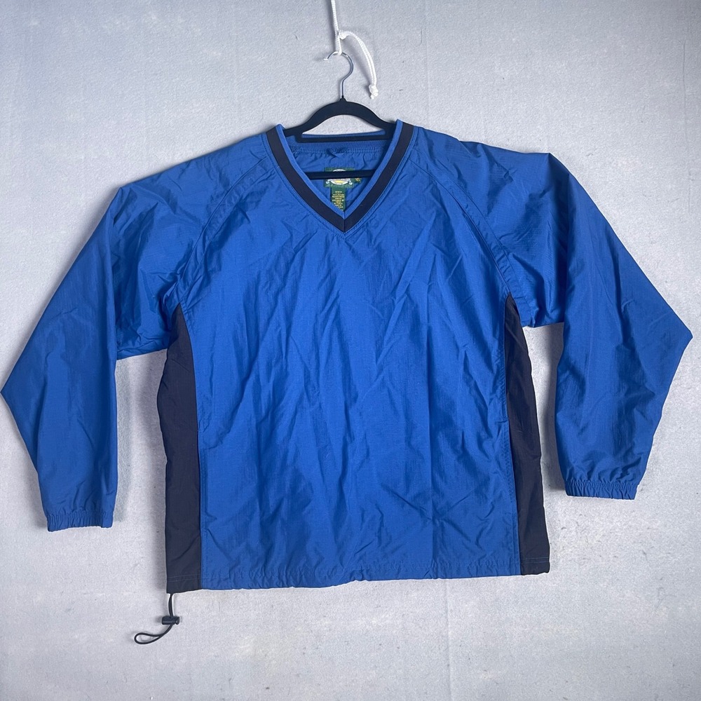 Cabela's Pullover Windbreaker V-Neck Lightweight Jacket Blue Black Large
